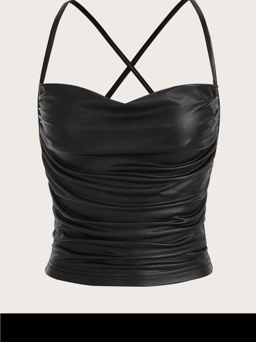 Black Faux Leather Ruched Cami Top